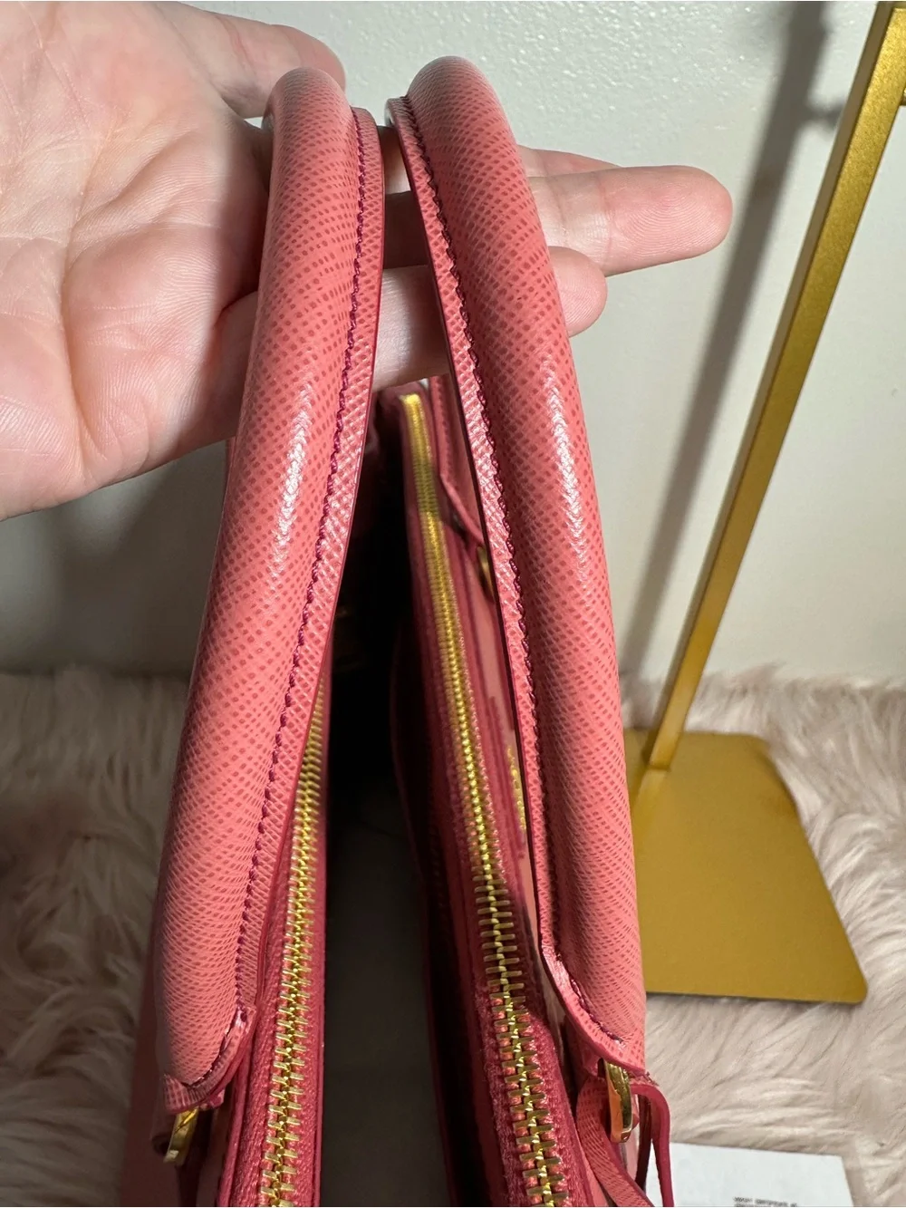 Prada Pink Saffiano Leather Satchel with Gold Hardware